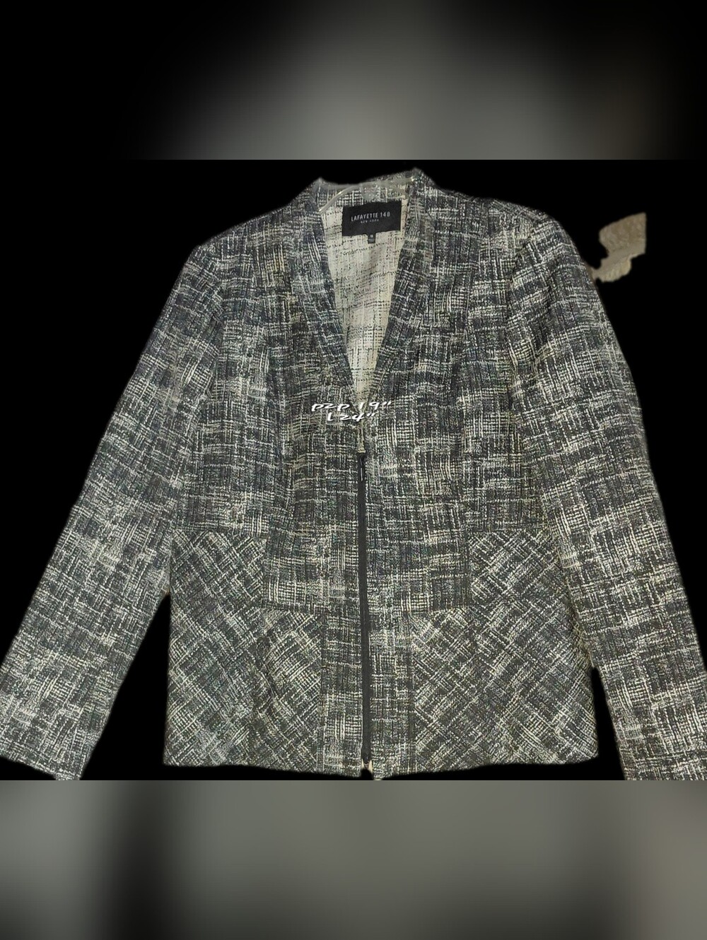 Nwot Lafayette 148 New York Black & White Patterned Jacket, Zip, Sz16Retail $698